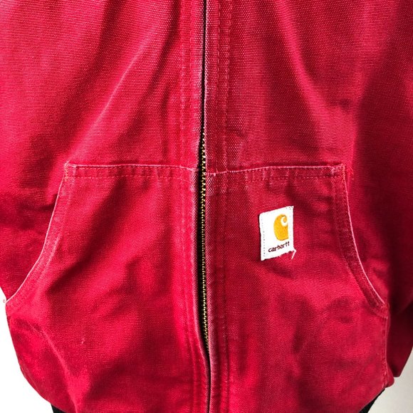 Carhartt USA Made J140 Quilt Lined Duck Canvas Hooded Jacket Red Men's Medium - Picture 4 of 12